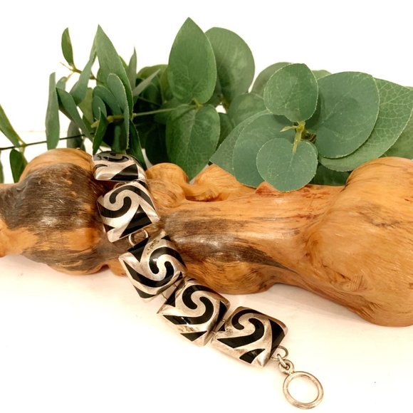 Vintage Signed Modernist Art Deco Sterling 925 And Black...